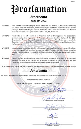 Carroll County Government County Government Recognizes Juneteenth Holiday Carroll County Maryland Carroll County Government County Government Recognizes Juneteenth Holiday Carroll County Maryland