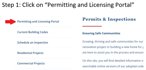 Step 1 click on "Permitting and Licensing Portal"